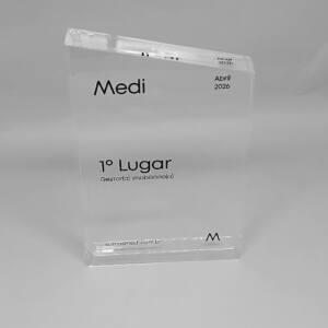 AP53 - TROFÉU TOMBSTONE PERSONALIZADO EM ACRÍLICO CRISTAL PARA PREMIAÇÕES CORPORATIVAS